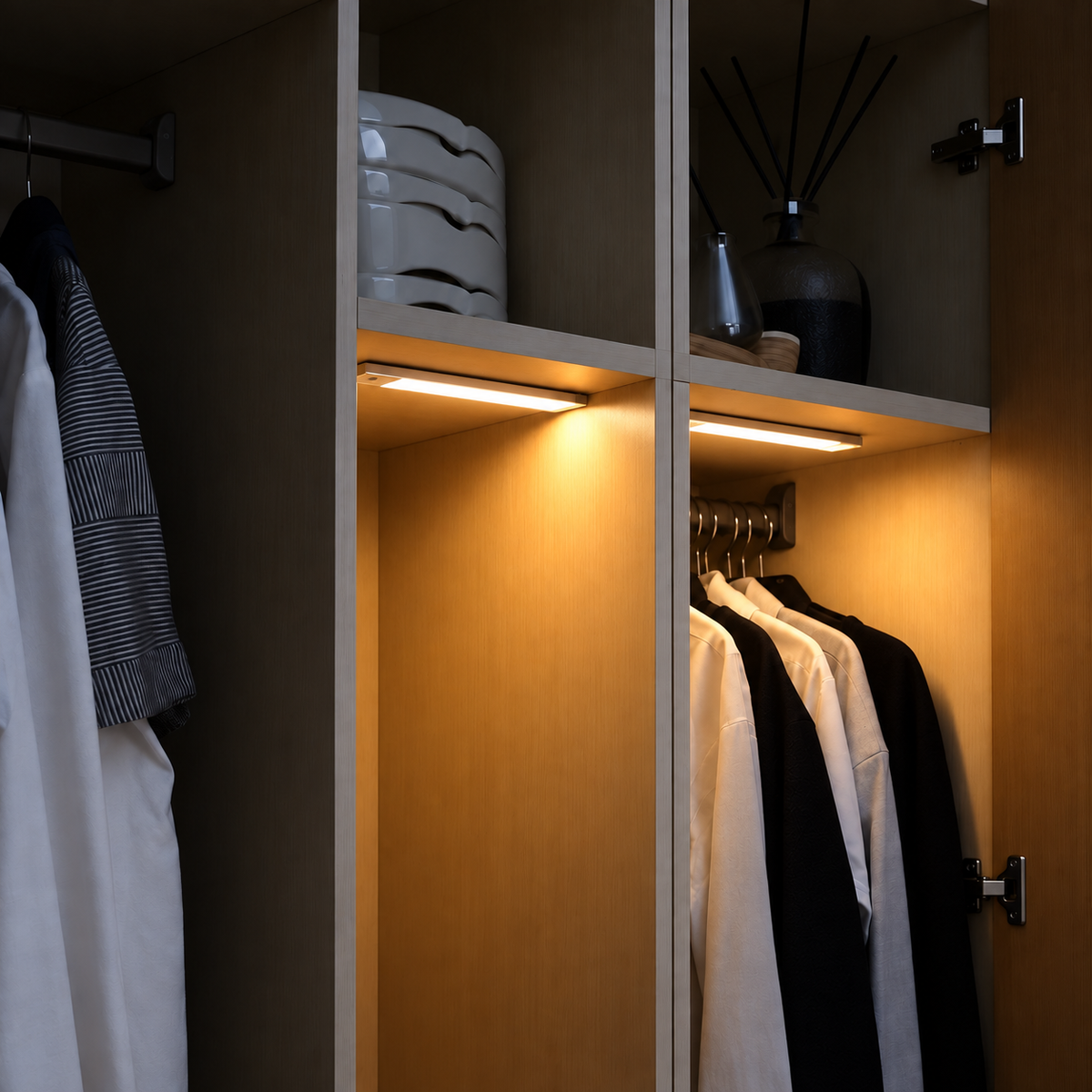 Clóset iluminado, después de instalar la luz LED