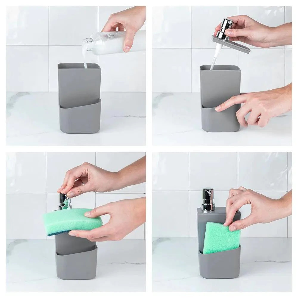 Dispensador Lavaloza con Porta Esponja 650 ml Gris